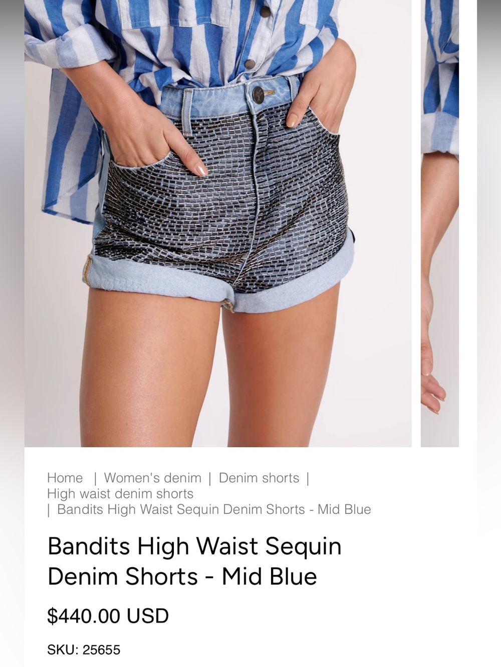 NWT One Teaspoon Bandits Mid Blue Sequin High Waist Denim Shorts - size 25